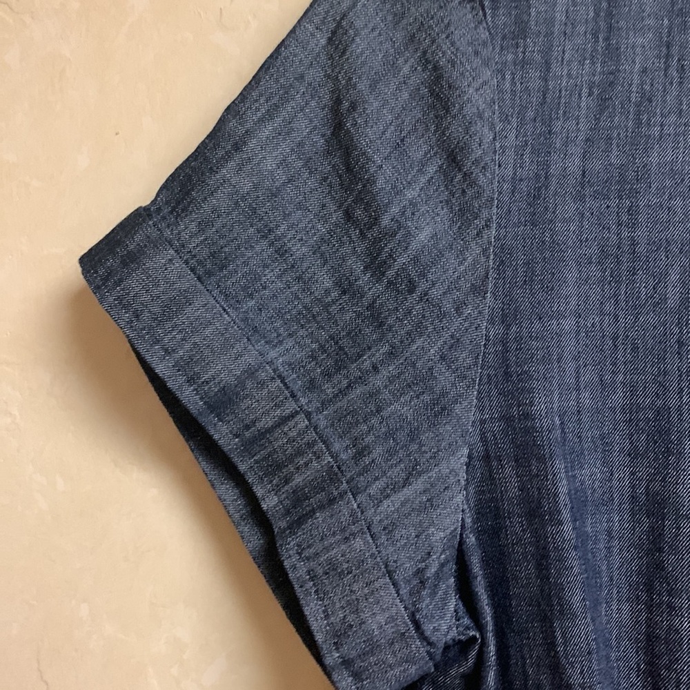 Denim short sleeve front button flare dress - Picture 3 of 6